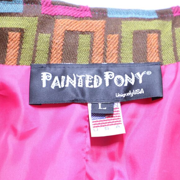 Vintage Painted Pony Size L Geometric Print Jacket Twill Multicolor - Picture 8 of 9